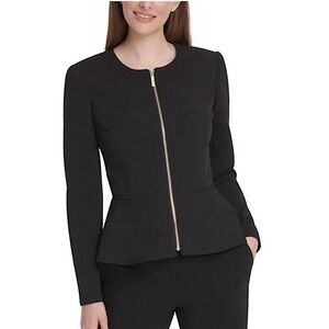 DKNY Black Peplum Collarless Blazer Zip Front Jacket 8 New